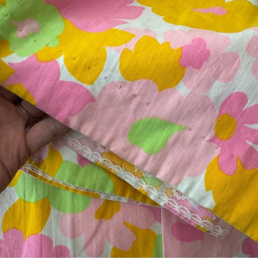 Vintage Handmade 70s Floral Maxi Dress Pink Orange Green Cotton V-Neck Zip Back - Picture 13 of 15